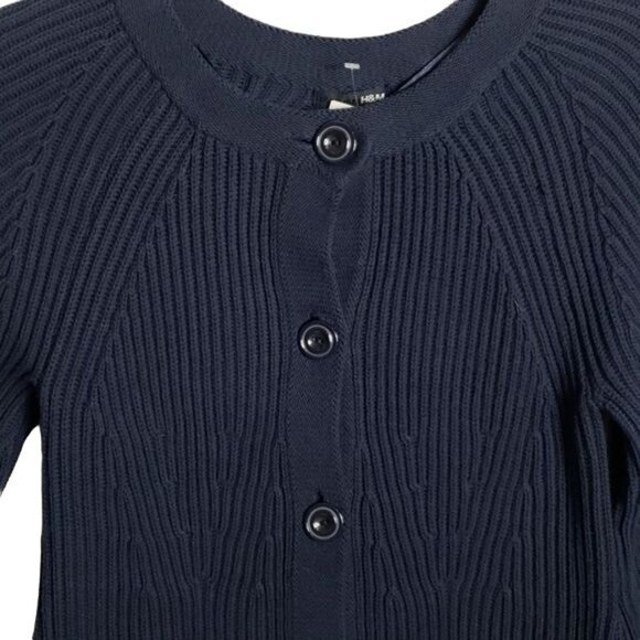 H&M Navy Blue Ribbed Knit Button-Up Cardigan Sweater For Women - Picture 4 of 5